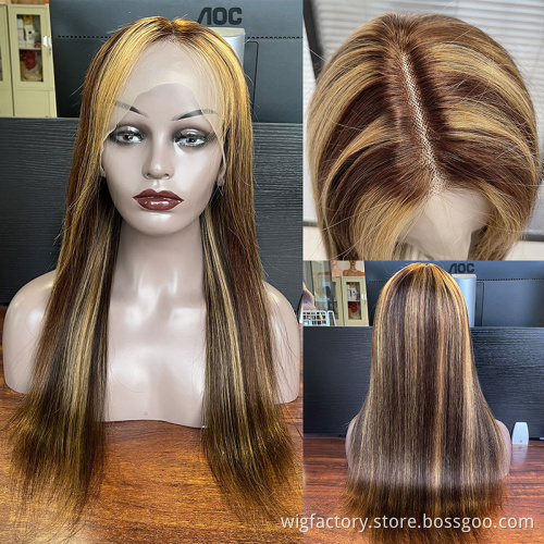4/27 piano colored honey blonde highlight wig ,pre plucked human lace front wig 13*4*1,blonde highlight wig lace front